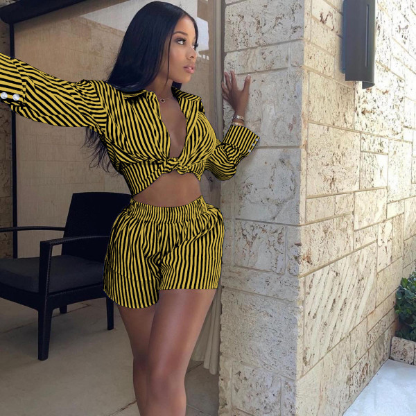 Women's Cute Vertical Stripes Two Pieces of Trousers and Pants