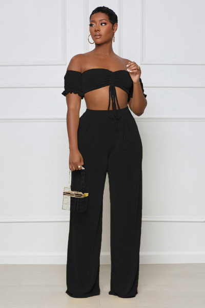 Solid color sexy wrap chest two-piece set