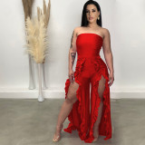 Solid Wrap Chest Ruffle Jumpsuit