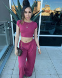 Two-Piece Set of Casual Solid Color Fitted Loose Pants