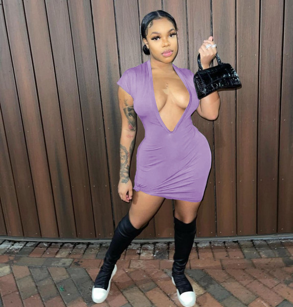 Women's Cute and Sexy Big V-Neck Casual Dress
