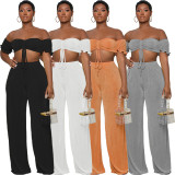 Solid color sexy wrap chest two-piece set
