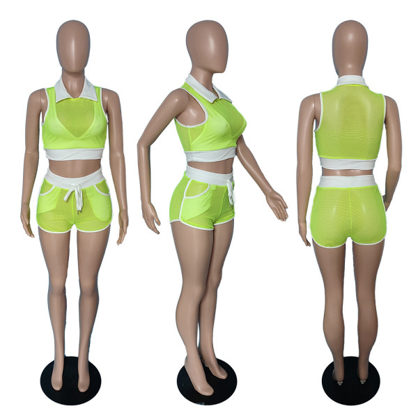 Fashion and leisure Baseball uniform two-piece suit Mesh sports suit