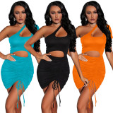 Solid Color Temperament Sexy Braided Shoulder Show-chest Smocked Dress