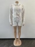 Ladies Summer Lantern Sleeve Lace Jacket + Shorts