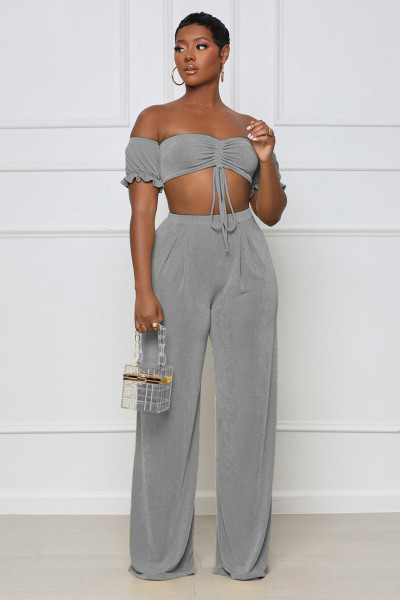 Solid color sexy wrap chest two-piece set