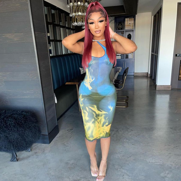 Digital Print Sexy Sling Women's Dress
