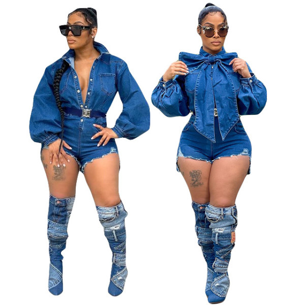Balloon Sleeve Fashion Casual Sexy Jeans Jumpsuit