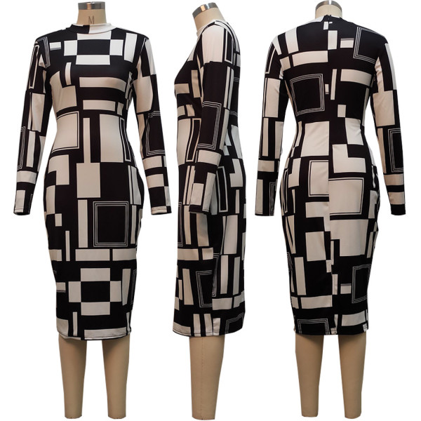 Sexy Fashion Digital Print Long Sleeve Women's One Piece Dress