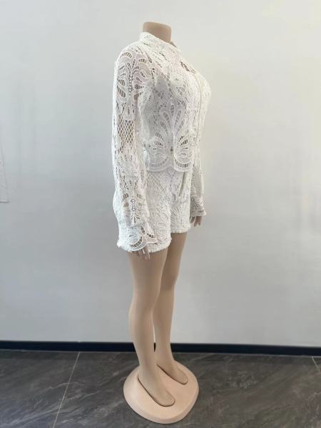 Ladies Summer Lantern Sleeve Lace Jacket + Shorts