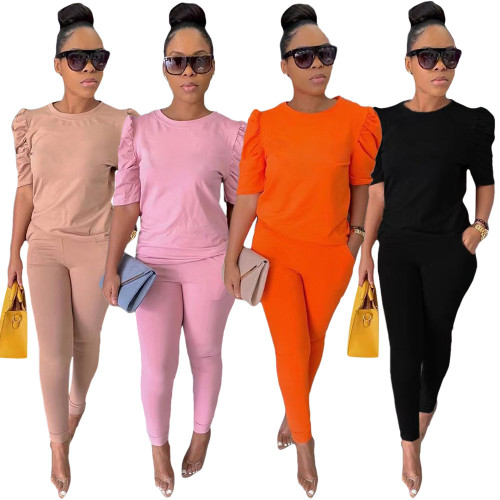 Fashion Solid Color Pocket 5 Minute Sleeves 4 Colors Casual Suit