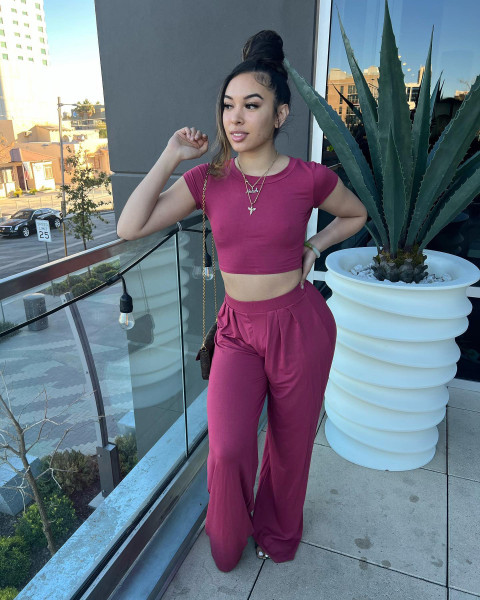 Two-Piece Set of Casual Solid Color Fitted Loose Pants