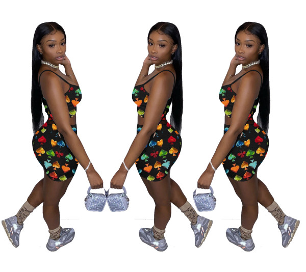 Fashion Tie Dye Heart Print Suspender Two-Piece Set