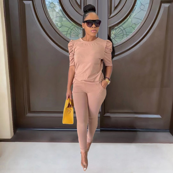 Fashion Solid Color Pocket 5 Minute Sleeves 4 Colors Casual Suit