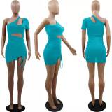Solid Color Temperament Sexy Braided Shoulder Show-chest Smocked Dress