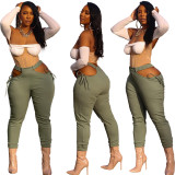 Elastic waistband high elastic solid color feet sexy temperament casual pants