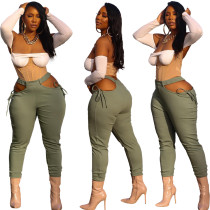 Elastic waistband high elastic solid color feet sexy temperament casual pants