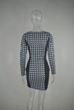 Sexy Hollow Houndstooth Nightclub Dress Irregular Hips Short Skirt