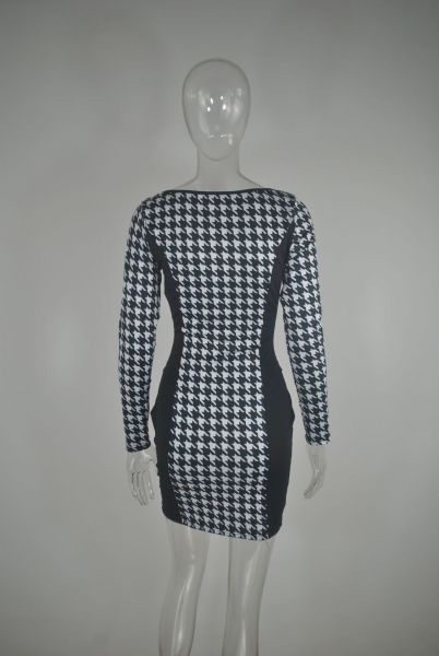 Sexy Hollow Houndstooth Nightclub Dress Irregular Hips Short Skirt