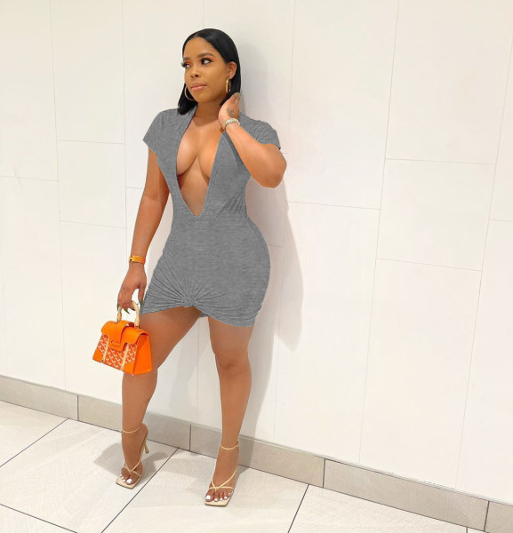 Women's Cute and Sexy Big V-Neck Casual Dress