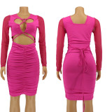 solid color mesh openwork dress