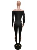 Fashion Casual Jumpsuit Straight Neck Ripped Jumpsuit