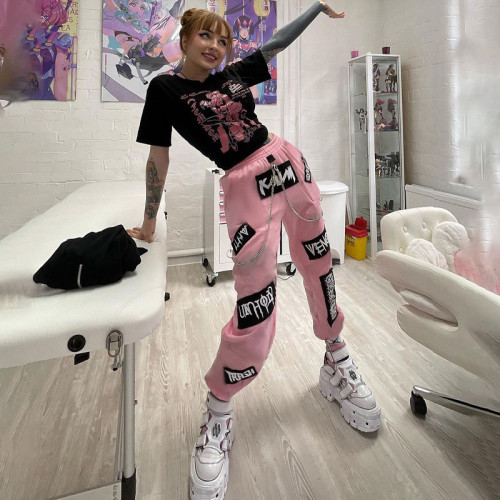 Girls fashion women's trousers early spring new pink sports pants women's clothing ML21068