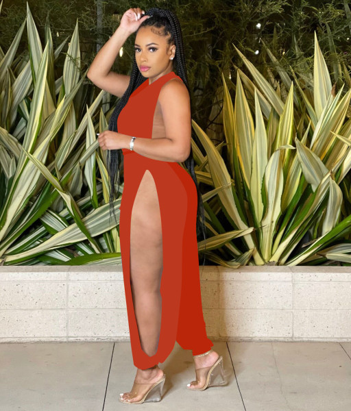 halterneck backless lace-up slit casual jumpsuit