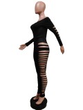Fashion Casual Jumpsuit Straight Neck Ripped Jumpsuit