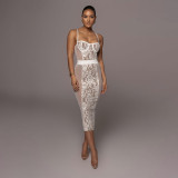 Two pieces of casual sexy lace solid color