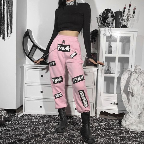 Girls fashion women's trousers early spring new pink sports pants women's clothing ML21068