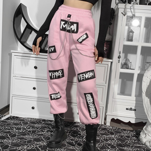 Girls fashion women's trousers early spring new pink sports pants women's clothing ML21068