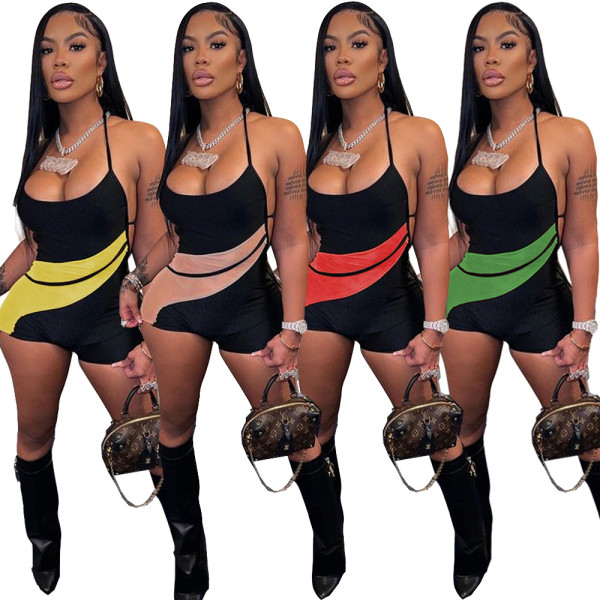 Halter Neck Backless Mesh Combination Breathable Track Pants