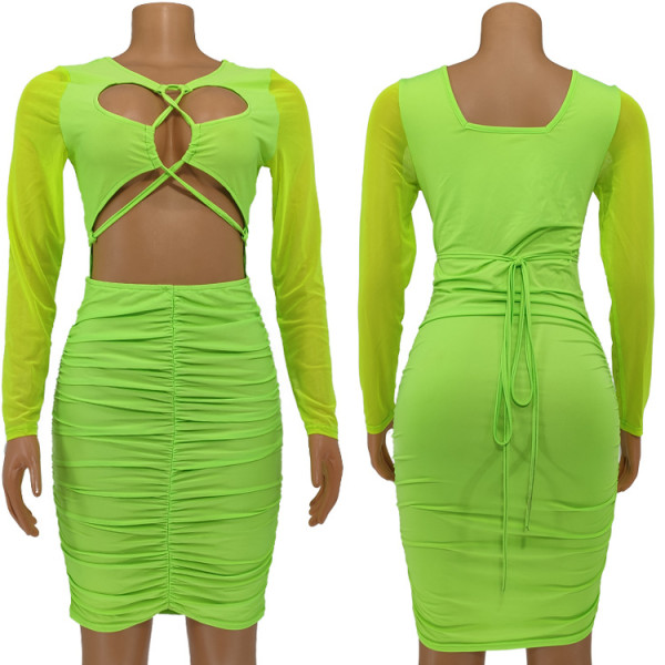 solid color mesh openwork dress