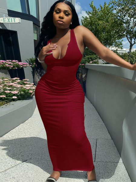 Camisole V-neck Slim fit sexy long dress Q21S812