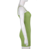 Hot girl style solid color knitted crocheted waist sling dress spring thin bag hip waist short skirt