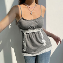 Low-cut sexy bottoming lace lace stitching suspenders small top hipster women's clothing