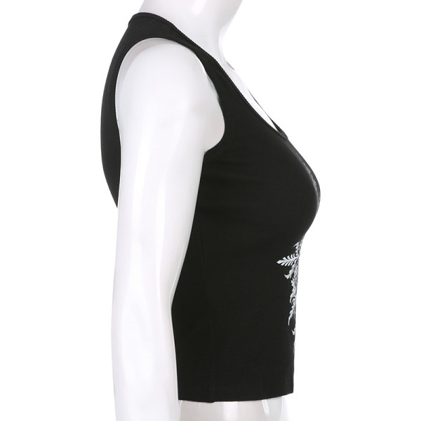 Vintage distressed personalized printed vest bottoming tight sexy top