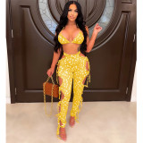 Spring/Summer Print Personality Lace-up Hollow Two-piece Set