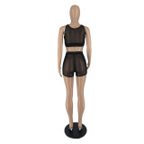 Mesh vest shorts suit nightclub style perspective sexy two-piece women's