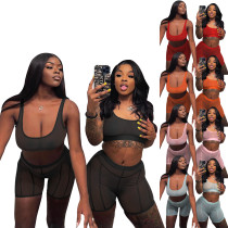 Mesh vest shorts suit nightclub style perspective sexy two-piece women's Mesh vest shorts suit nightclub style perspective sexy two-piece women's