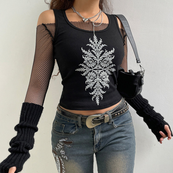 Vintage distressed personalized printed vest bottoming tight sexy top