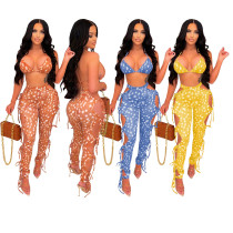 Spring/Summer Print Personality Lace-up Hollow Two-piece Set Spring/Summer Print Personality Lace-up Hollow Two-piece Set