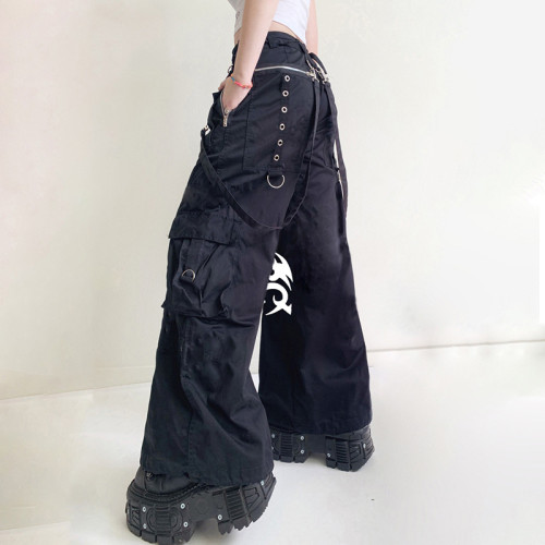 Printed Dark Woven Pants Street Hip Hop Streamers Wide Leg Pants Casual Pocket Trousers Women