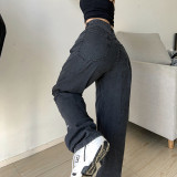 Personality letter print jeans street casual slim loose high waist trousers