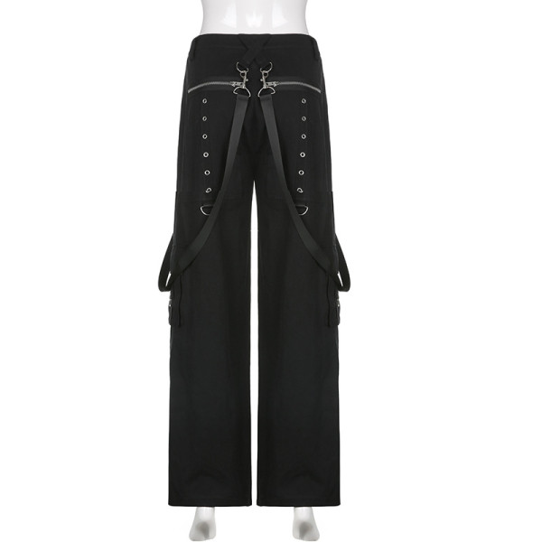 Printed Dark Woven Pants Street Hip Hop Streamers Wide Leg Pants Casual Pocket Trousers Women