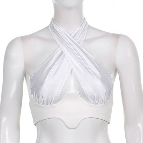 Irregular halter neck show chest vest straps beautiful back sexy collarbone sports wind top