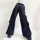 Printed Dark Woven Pants Street Hip Hop Streamers Wide Leg Pants Casual Pocket Trousers Women