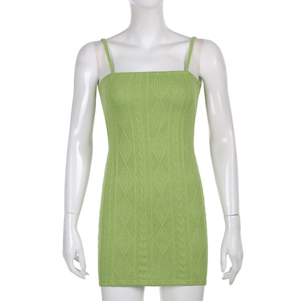 Hot girl style solid color knitted crocheted waist sling dress spring thin bag hip waist short skirt