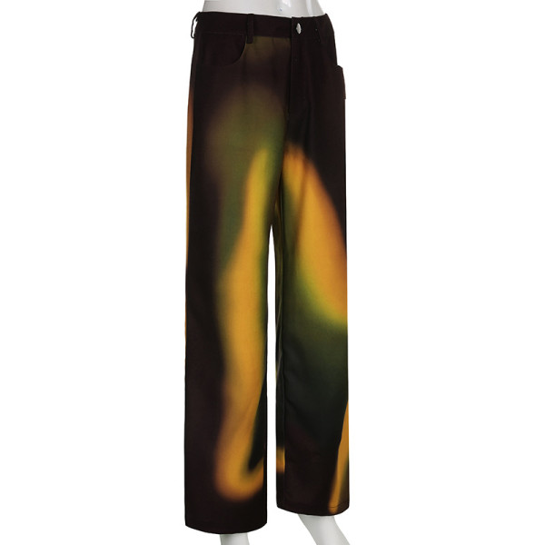 Fashion Women's Gradient Rainbow Color Printing High Waist Straight Loose Trendy Casual Pants Daddy Pants